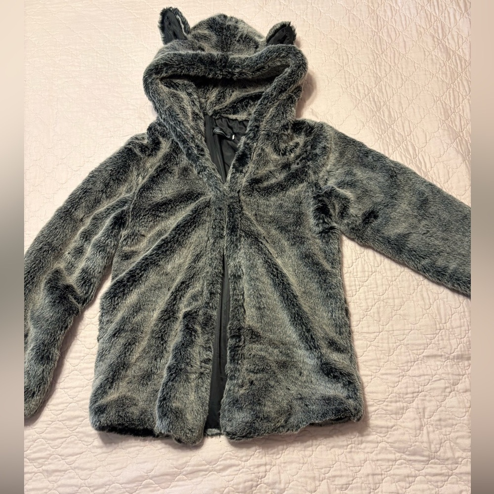 Gray Faux Fur Hooded Jacket